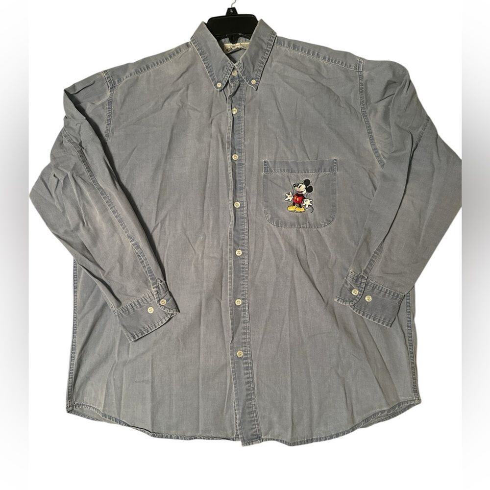 Vintage The Disney Store Mickey Mouse Embroidered Large Long Sleeve Jean Shirt